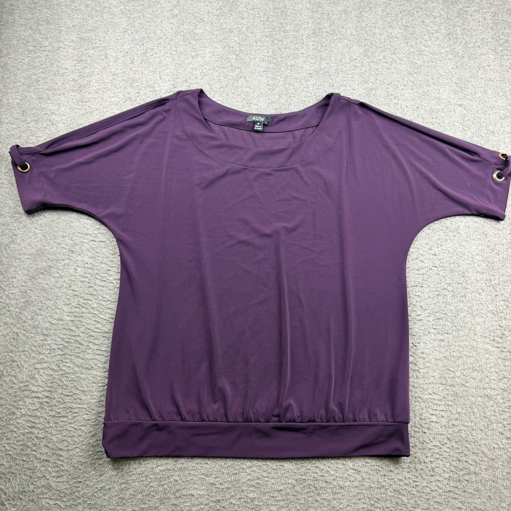 AUW Womens Purple Cold Shoulder Dolman Sleeve‎ Grommet Blouse Top Size M Medium